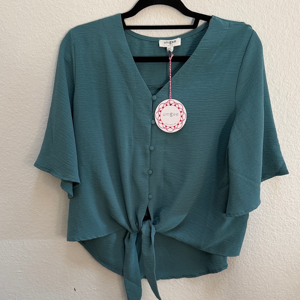 Umgee Women's Teal Button-Down Tie  Top